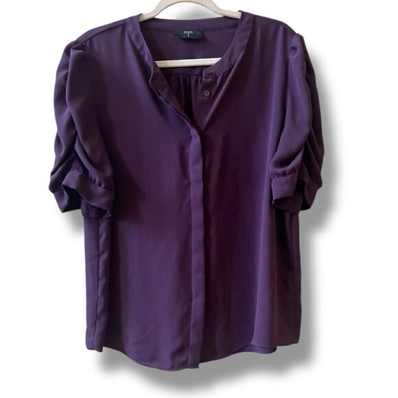 T Tahari Pleated Blouse Sz L/XL Purple Hidden Buttons Pleated - Picture 1 of 6